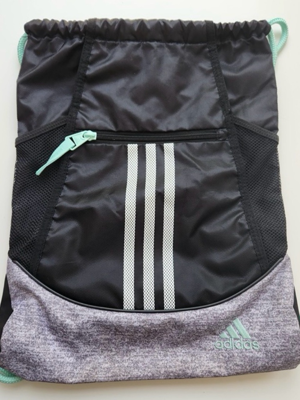 adidas Black & Mint Drawstring Backpack with Heather Gray Base